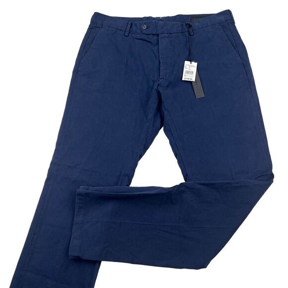 New Dylan Gray Men US 34 Navy Blue Chinos Pants Classic Straight Leg Cotton - Picture 2 of 12